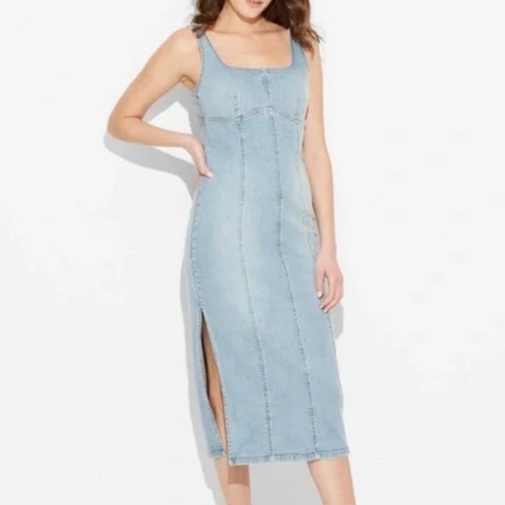 wild fable Light Blue Denim Midi Dress